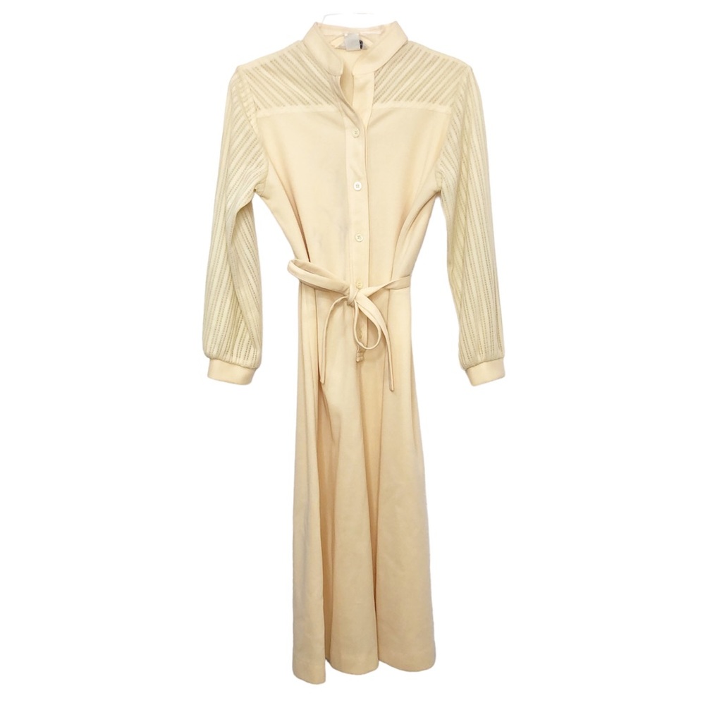 Vintage Lady Blair Midi Shirt Dress Long Sleeve Tie Waist Butter Yellow